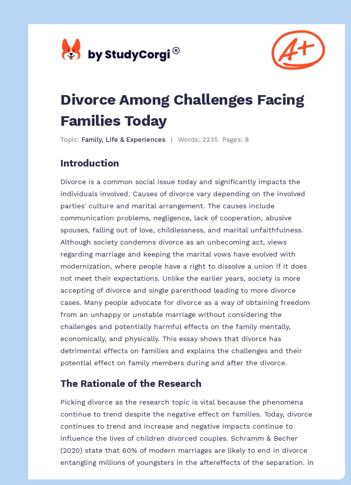 Divorce Among Challenges Facing Families Today. Page 1