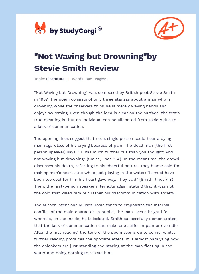 "Not Waving but Drowning"by Stevie Smith Review. Page 1
