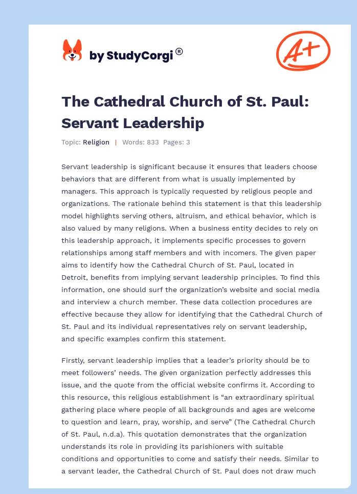 The Cathedral Church of St. Paul: Servant Leadership. Page 1