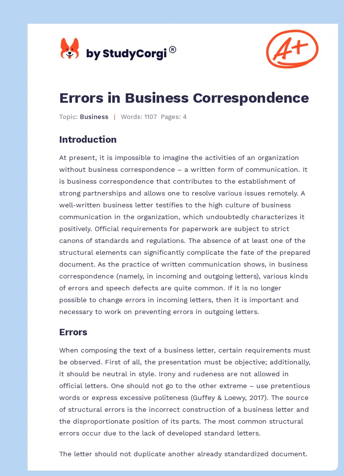 Errors in Business Correspondence. Page 1