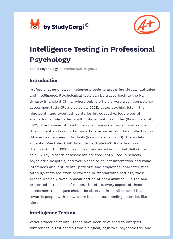 Intelligence Testing in Professional Psychology. Page 1