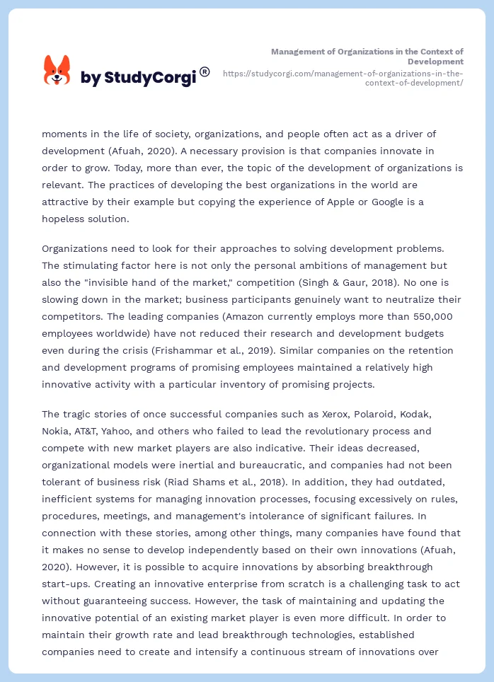 Management of Organizations in the Context of Development. Page 2