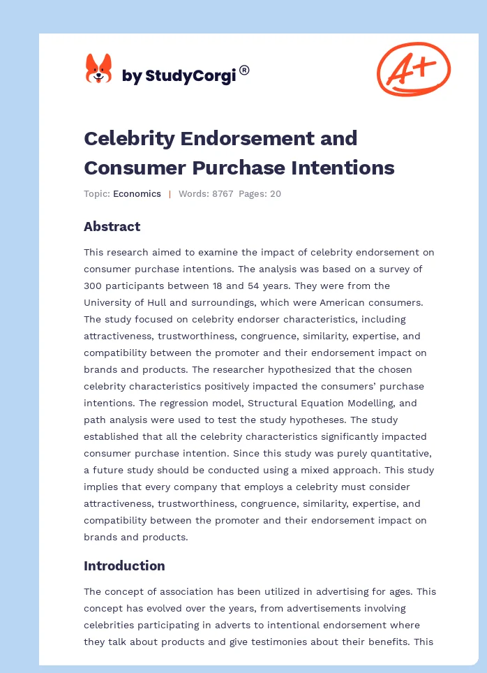 Celebrity Endorsement and Consumer Purchase Intentions. Page 1