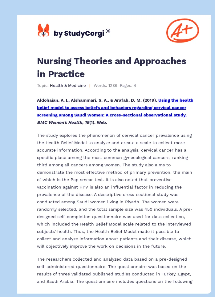 Nursing Theories and Approaches in Practice. Page 1