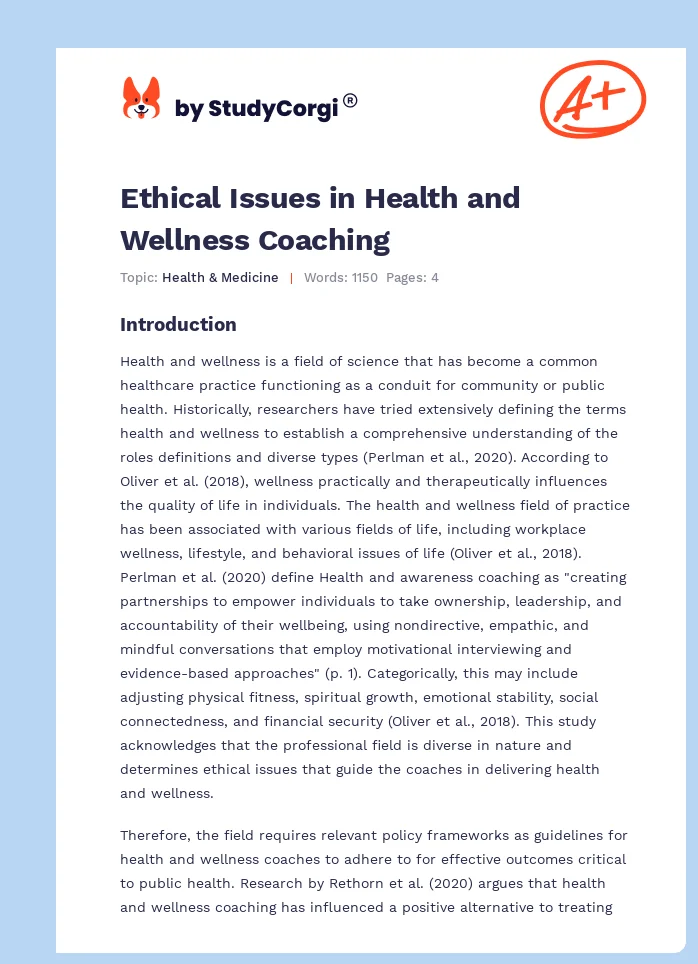 Ethical Issues in Health and Wellness Coaching. Page 1