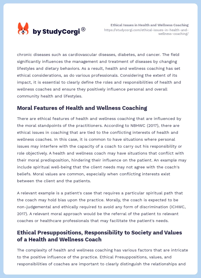 Ethical Issues in Health and Wellness Coaching. Page 2