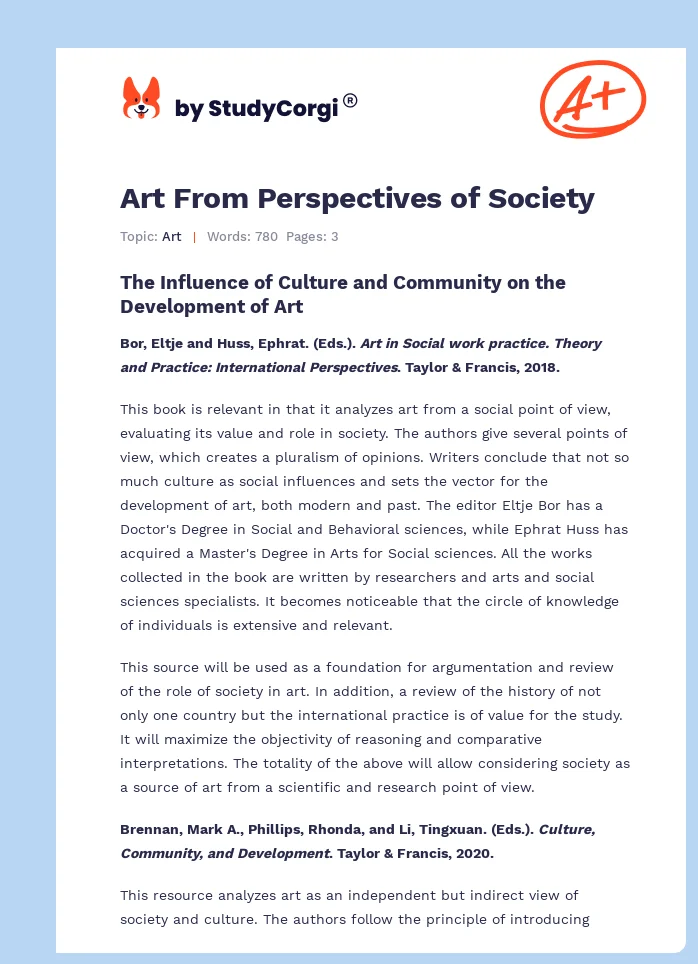 Art From Perspectives of Society. Page 1