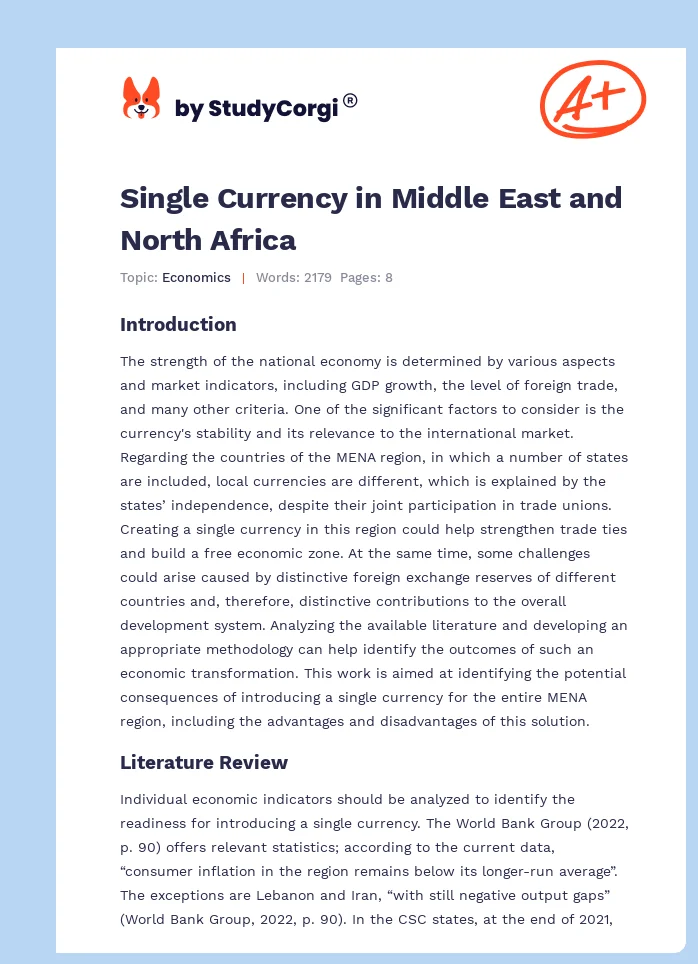 Single Currency in Middle East and North Africa. Page 1