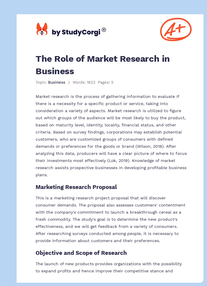 The Role of Market Research in Business. Page 1