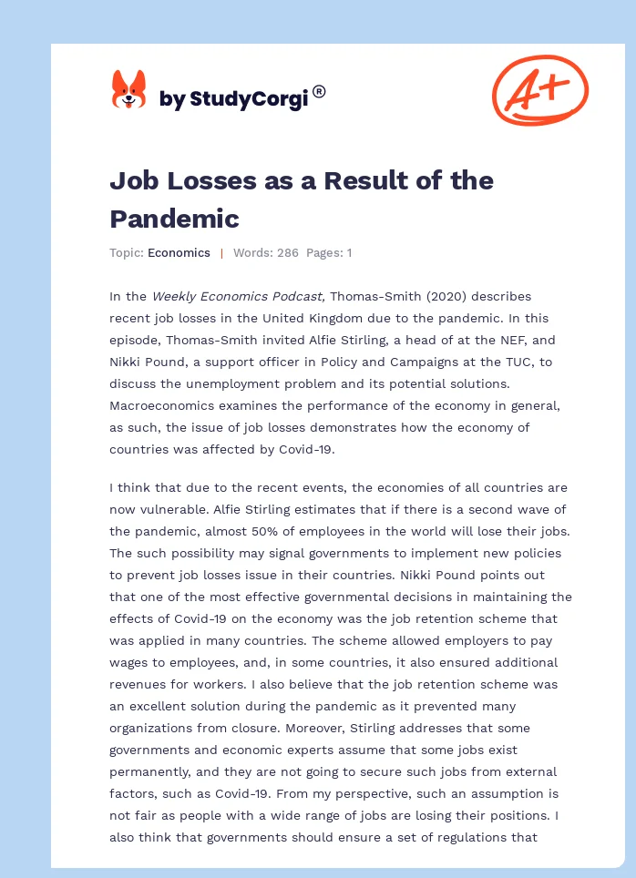 Job Losses as a Result of the Pandemic. Page 1