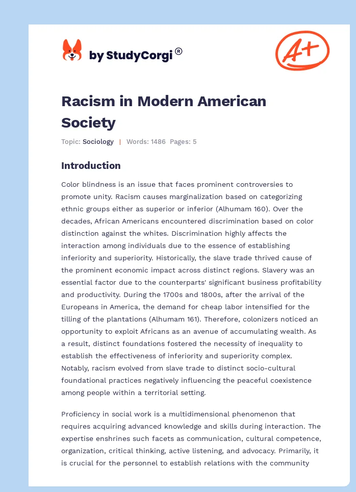 Racism in Modern American Society. Page 1