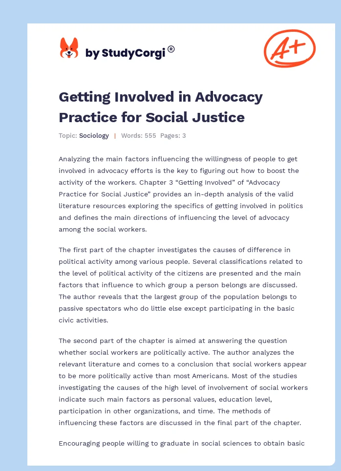 Getting Involved in Advocacy Practice for Social Justice. Page 1