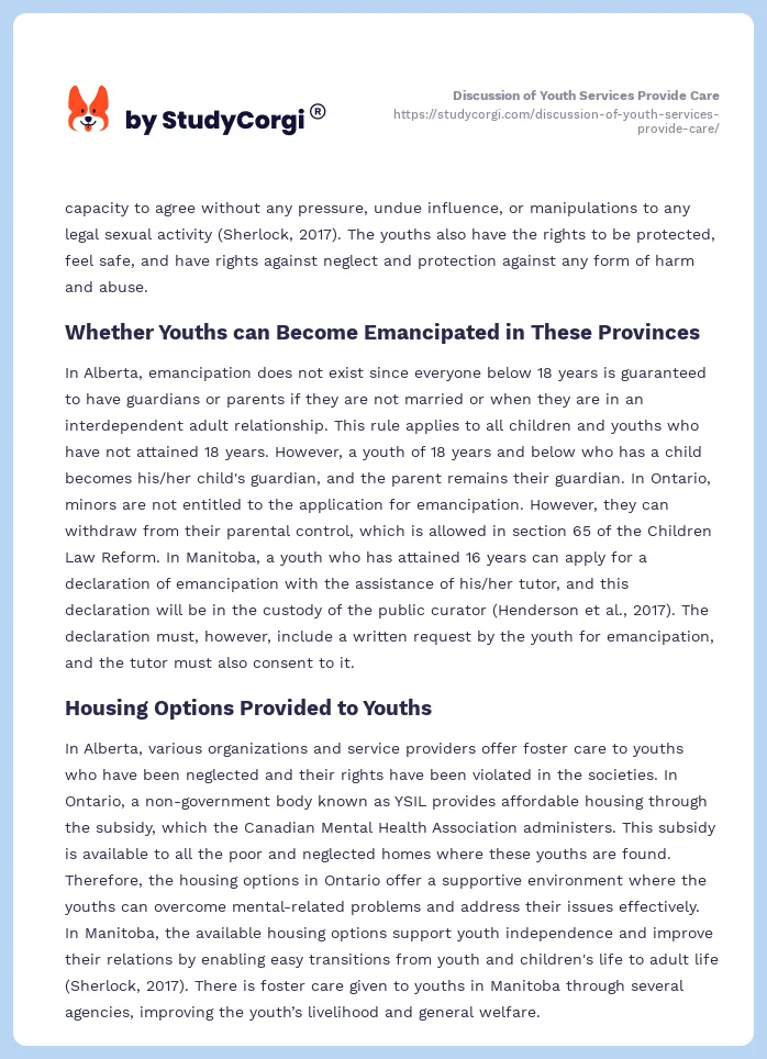 Discussion of Youth Services Provide Care. Page 2