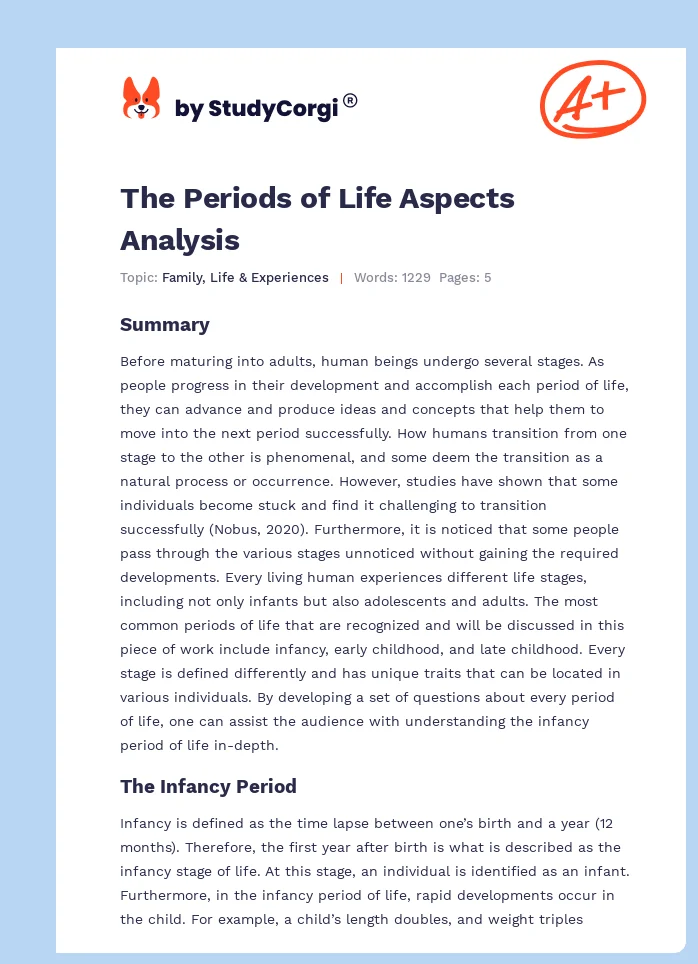 The Periods of Life Aspects Analysis. Page 1