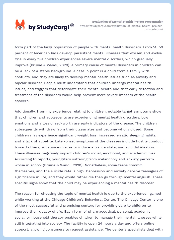 Evaluation of Mental Health Project Presentation. Page 2