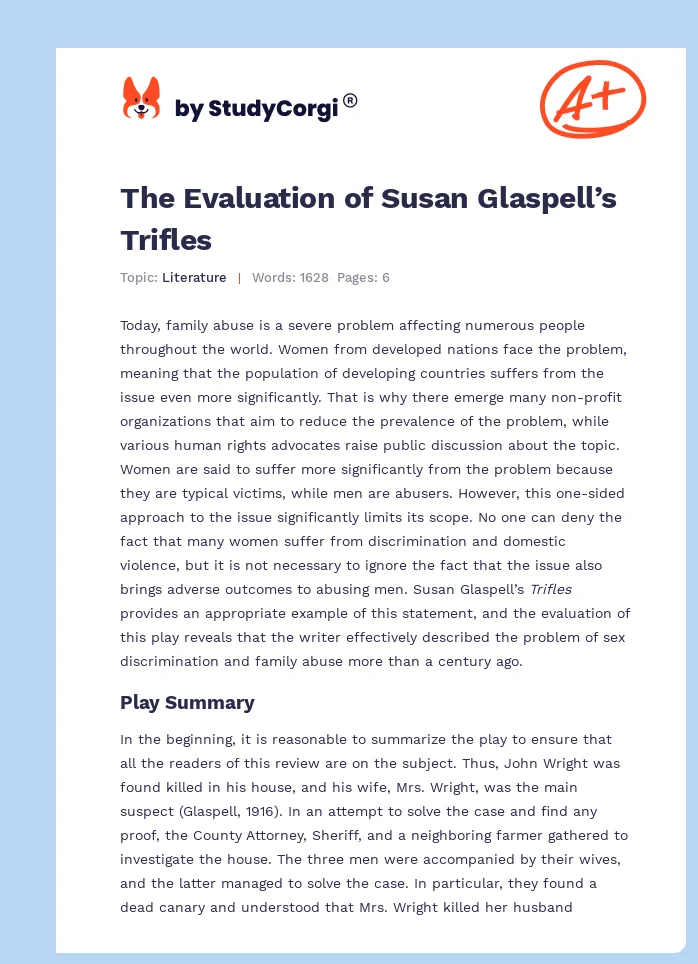 The Evaluation of Susan Glaspell’s Trifles. Page 1