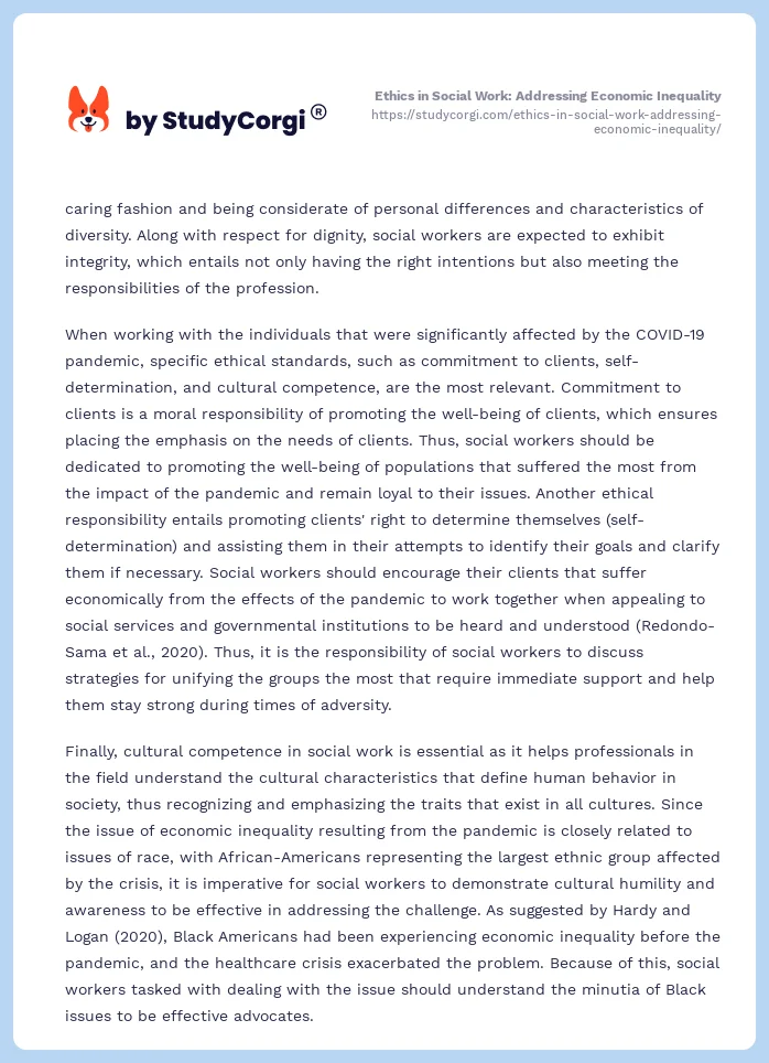 Ethics in Social Work: Addressing Economic Inequality. Page 2