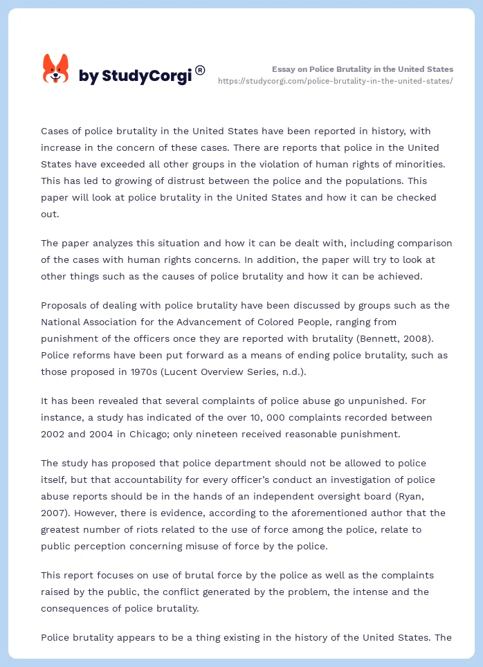 Essay on Police Brutality in the United States. Page 2