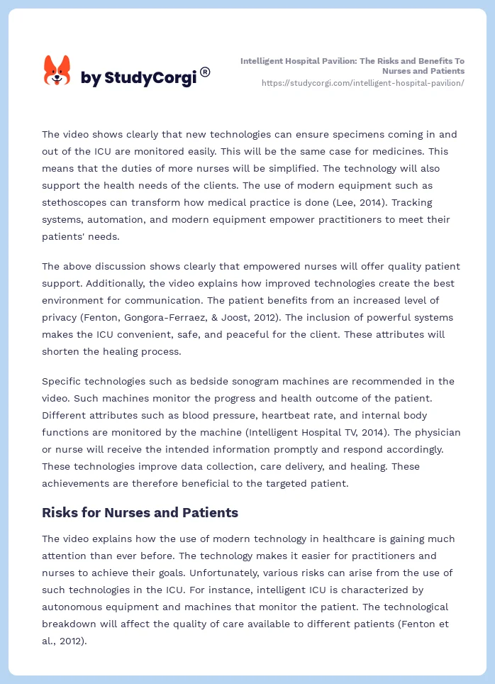 Intelligent Hospital Pavilion: The Risks and Benefits To Nurses and Patients. Page 2