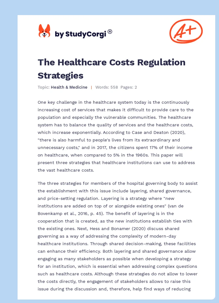 The Healthcare Costs Regulation Strategies. Page 1