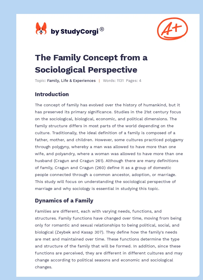 The Family Concept from a Sociological Perspective. Page 1