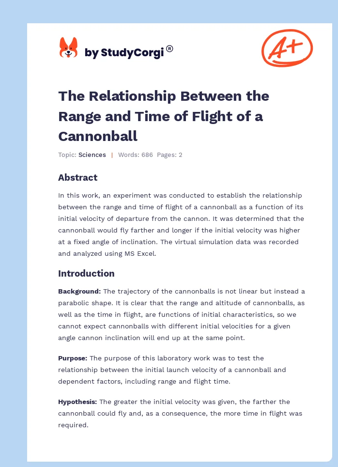 The Relationship Between the Range and Time of Flight of a Cannonball. Page 1