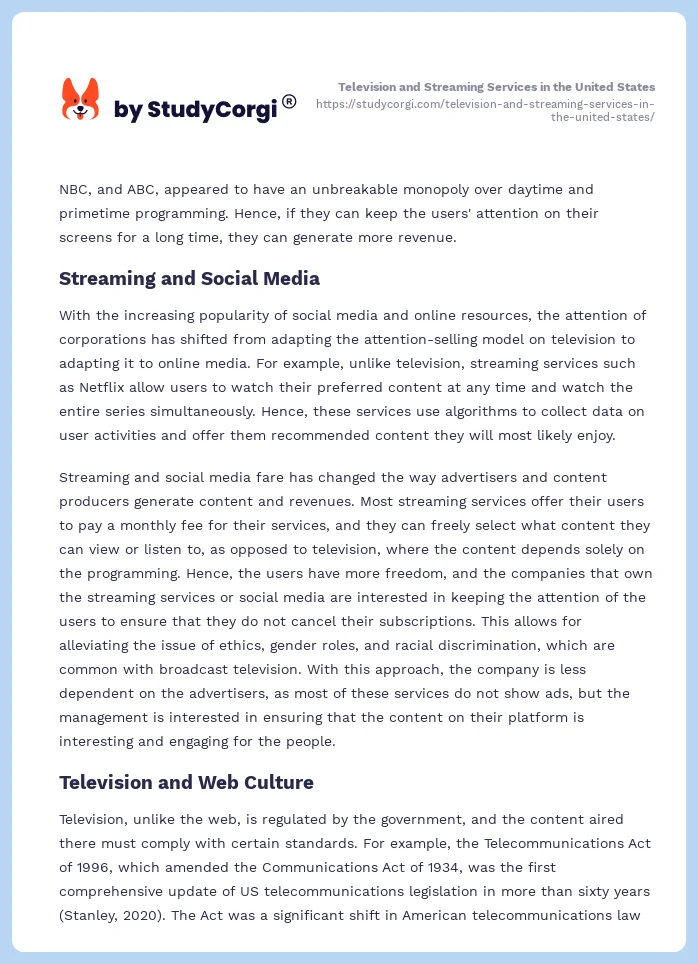 Television and Streaming Services in the United States. Page 2