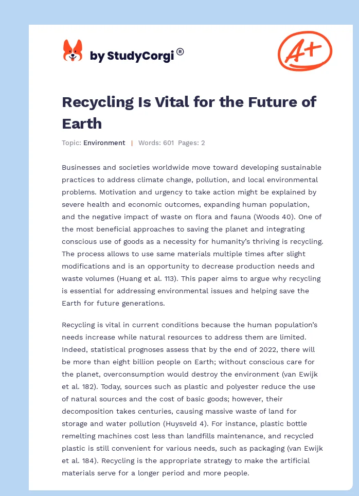 Recycling Is Vital for the Future of Earth. Page 1