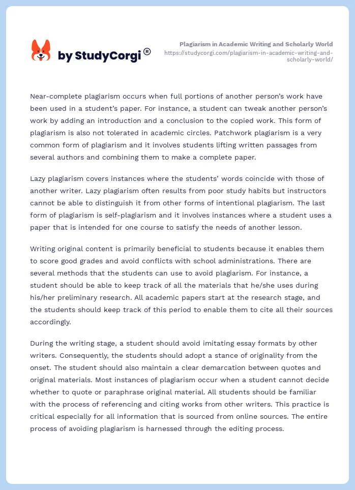 Plagiarism in Academic Writing and Scholarly World. Page 2