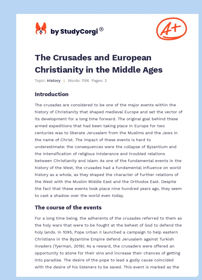 The Crusades and European Christianity in the Middle Ages. Page 1