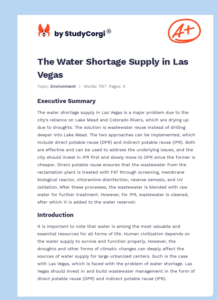 The Water Shortage Supply in Las Vegas. Page 1