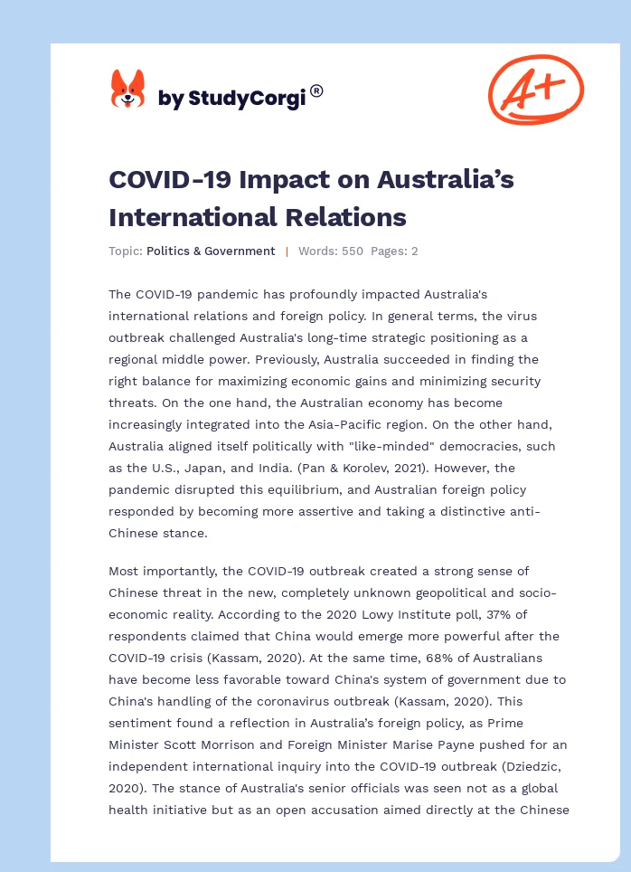 COVID-19 Impact on Australia’s International Relations. Page 1