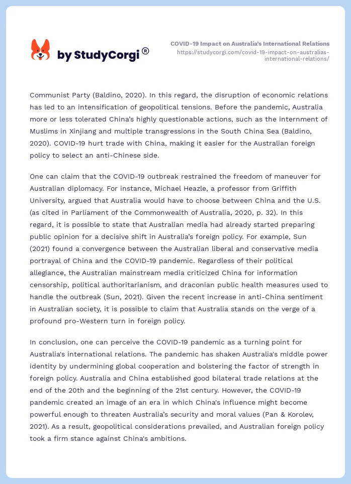 COVID-19 Impact on Australia’s International Relations. Page 2