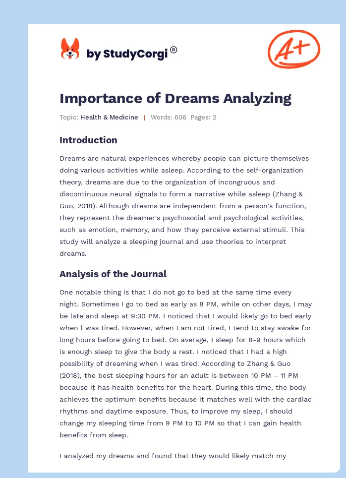 Importance of Dreams Analyzing. Page 1