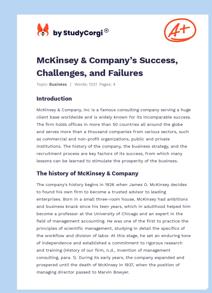 McKinsey & Company’s Success, Challenges, and Failures. Page 1