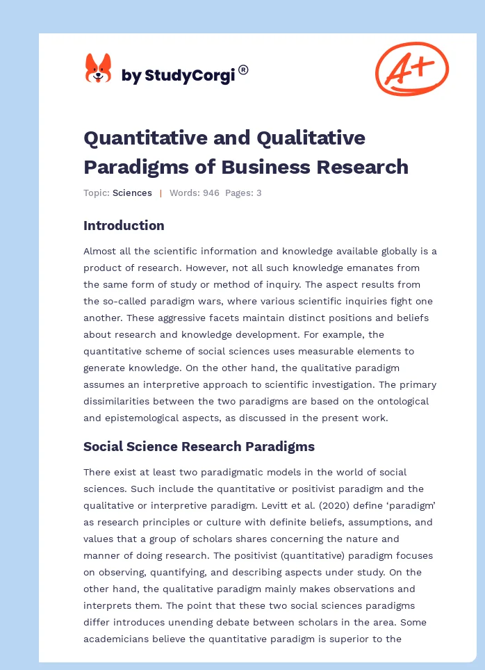 Quantitative and Qualitative Paradigms of Business Research. Page 1