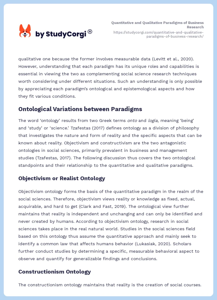 Quantitative and Qualitative Paradigms of Business Research. Page 2