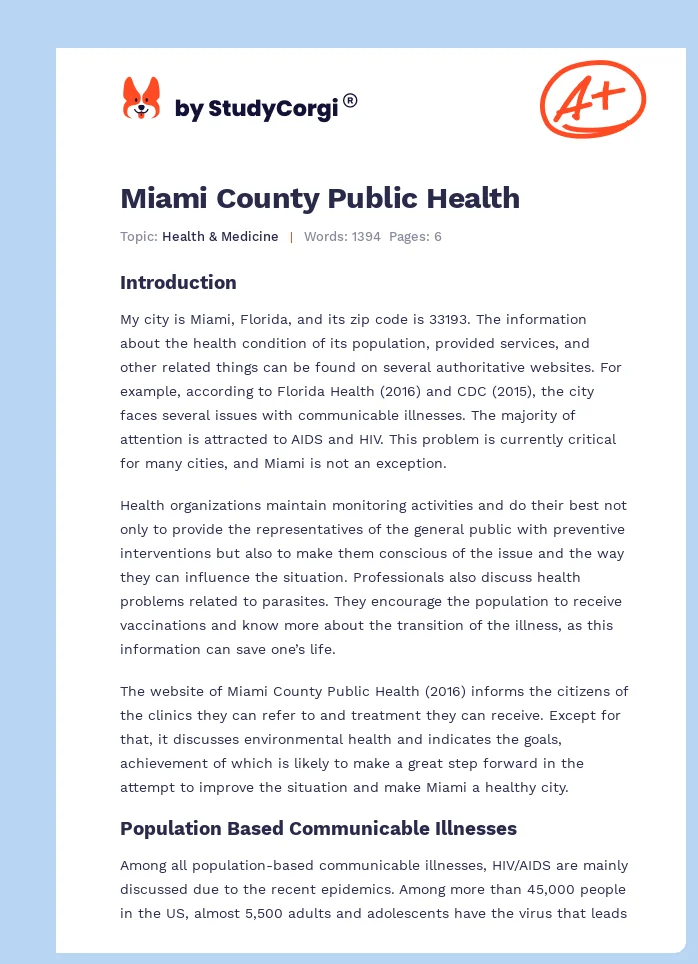 Miami County Public Health. Page 1