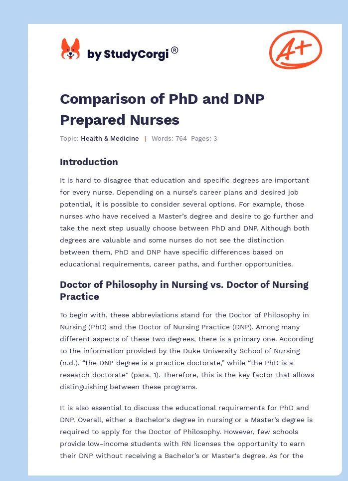 Comparison of PhD and DNP Prepared Nurses. Page 1