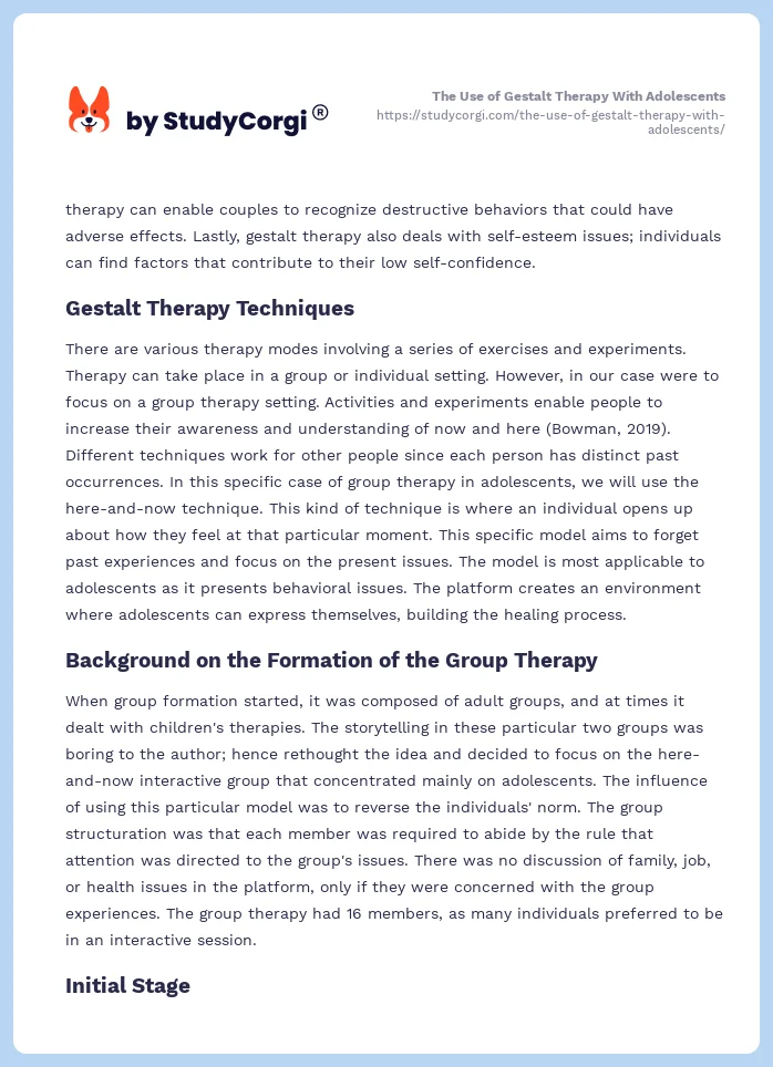 The Use of Gestalt Therapy With Adolescents. Page 2
