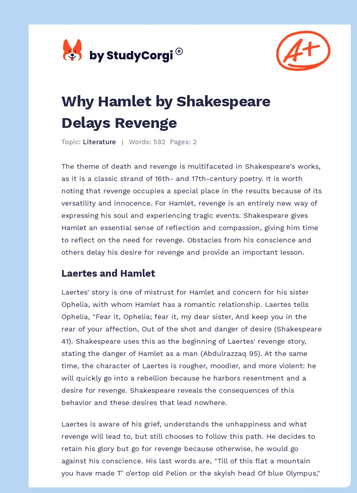 Why Hamlet by Shakespeare Delays Revenge. Page 1