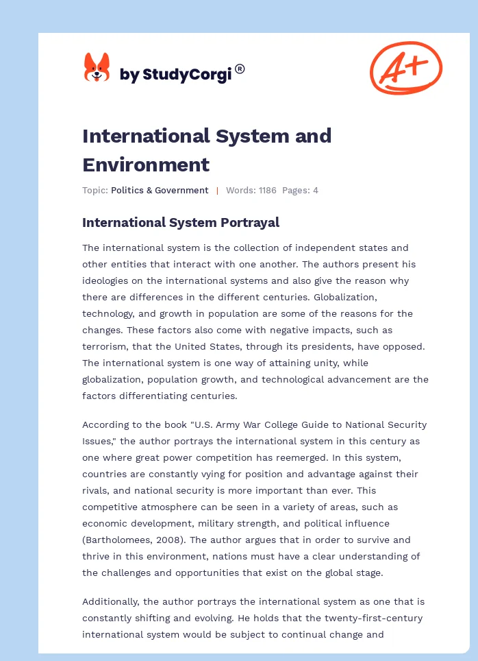 International System and Environment. Page 1