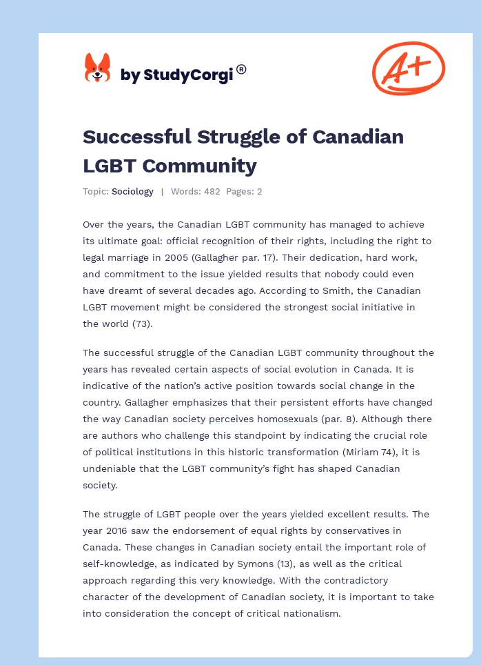 Successful Struggle of Canadian LGBT Community. Page 1