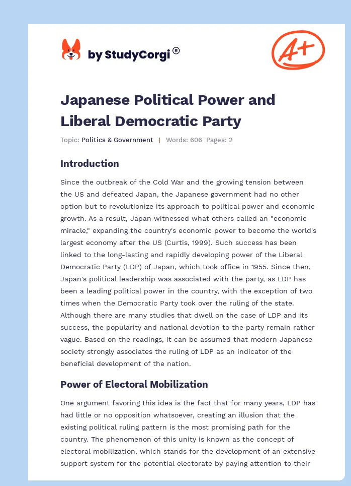 Japanese Political Power and Liberal Democratic Party. Page 1