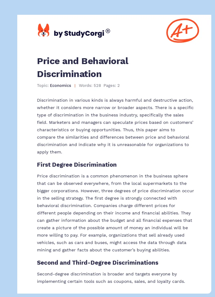 Price and Behavioral Discrimination. Page 1