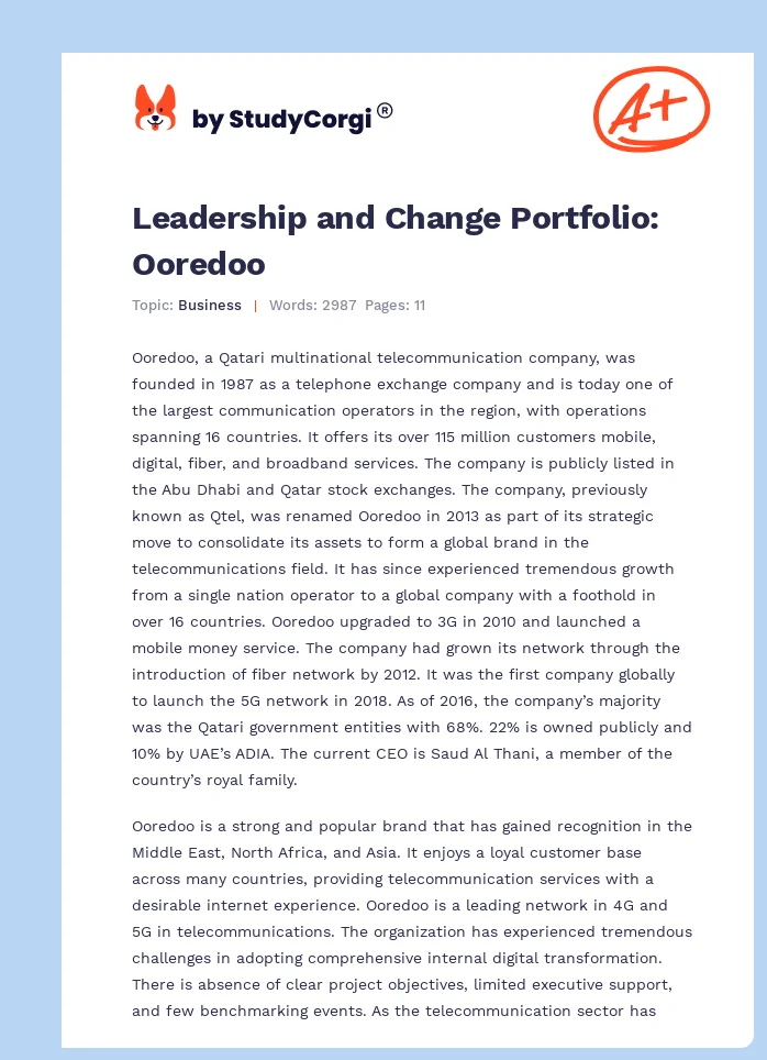 Leadership and Change Portfolio: Ooredoo. Page 1
