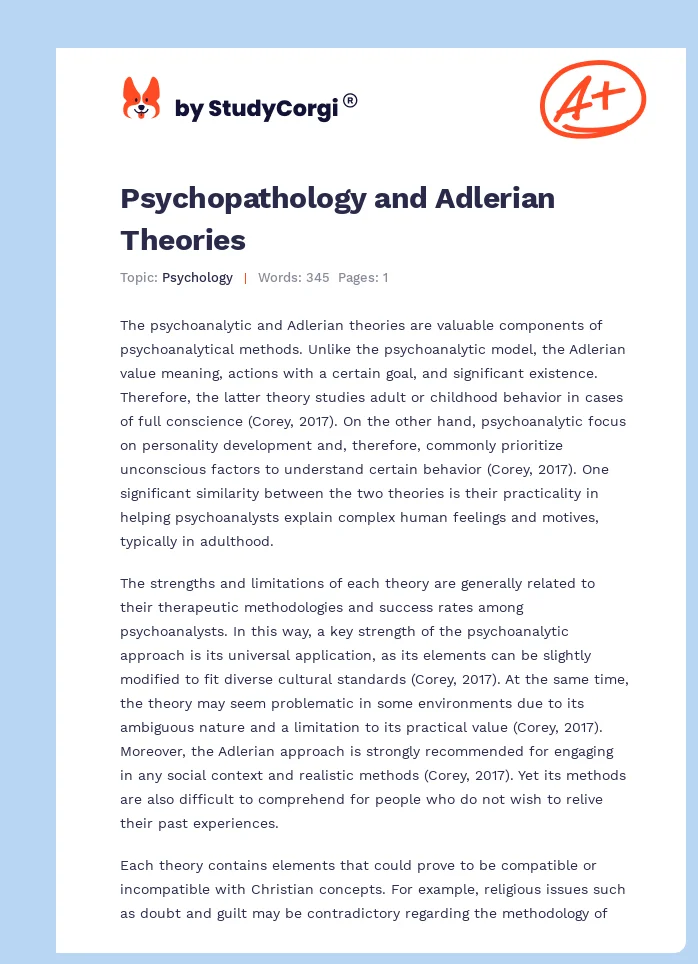Psychopathology and Adlerian Theories. Page 1