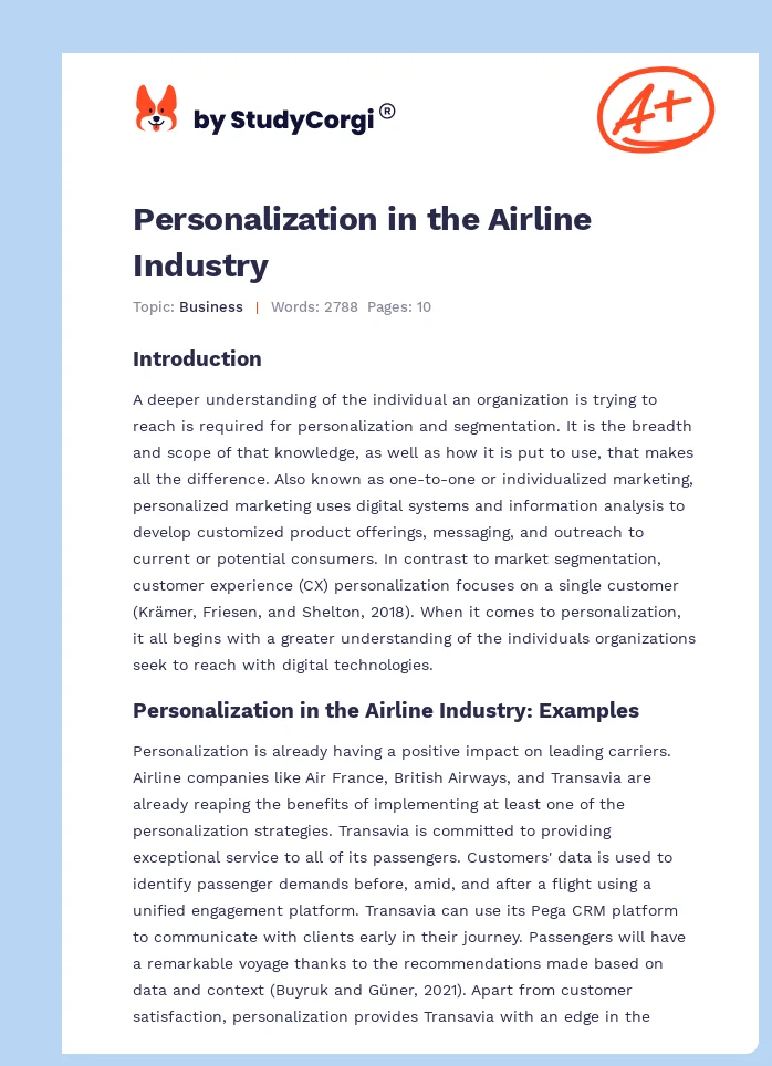 Personalization in the Airline Industry. Page 1