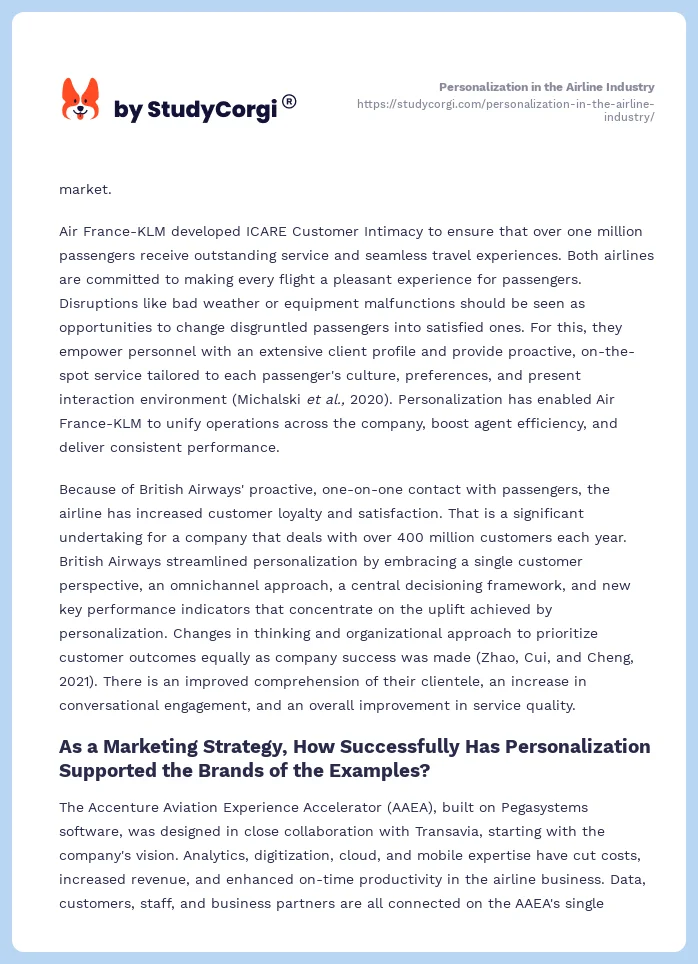 Personalization in the Airline Industry. Page 2
