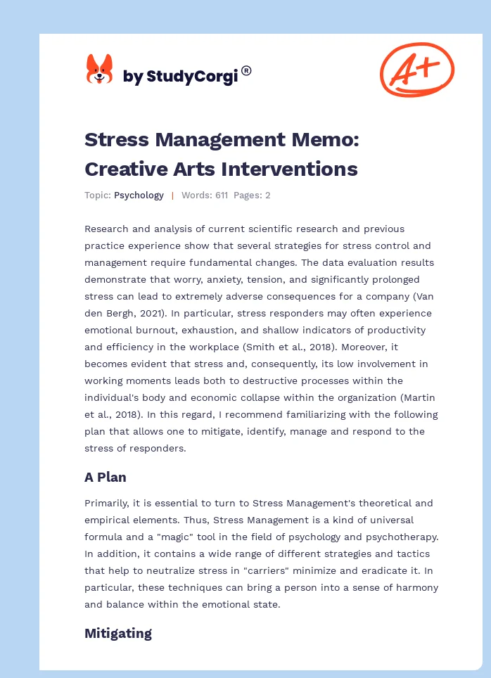 Stress Management Memo: Creative Arts Interventions. Page 1